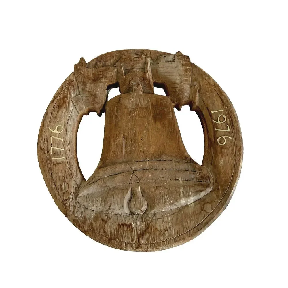 Vtg Sarna Carved Wooden Trivet Liberty Bell 1776 - 1976 Patriotic Kitchen Decor